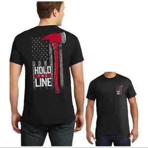 NEW DELTA PRO WEIGHT MEN'S HOLD THE LINE FIREFIGHTER PATRIOTIC SHIRT XL